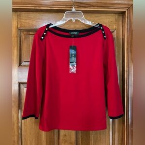 Lauren Ralph Lauren Red Blouse with Black Trim
